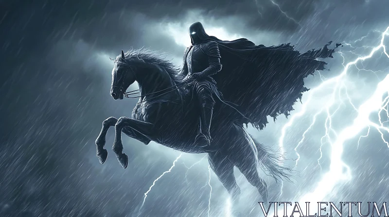 AI ART Dark Rider Amidst Lightning Storm