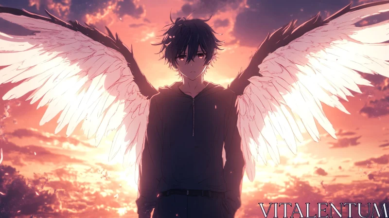 AI ART Winged Anime Character Sunset Art