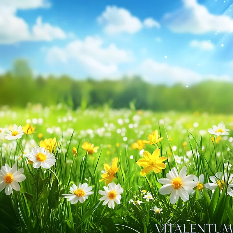 Daisy Meadow in Sunlight AI Image