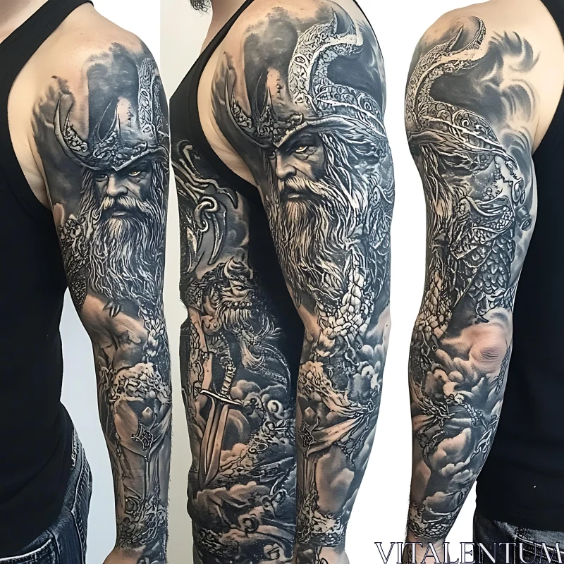 Intricate Viking Warrior Arm Tattoo AI Image