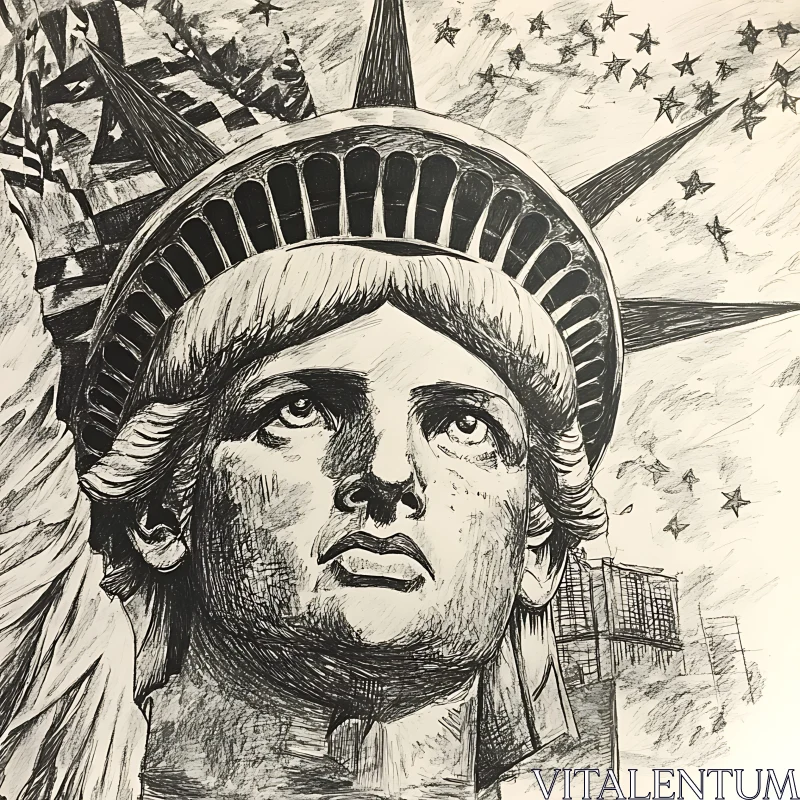 AI ART Liberty and Stars: A Monochrome Tribute