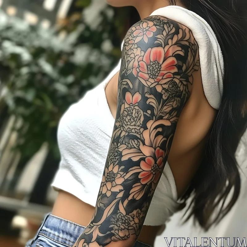 Intricate Floral Tattoo Sleeve Design AI Image