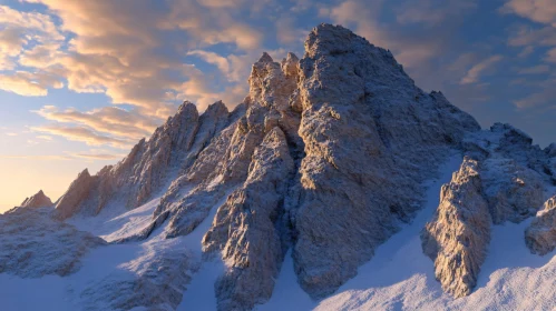 Golden Morning Light on Snowy Mountains