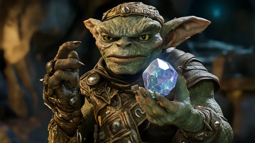 Mystical Goblin Holding a Glowing Crystal