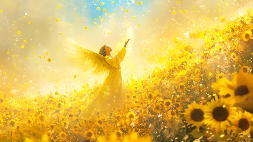 Golden Angel Among Sunflowers