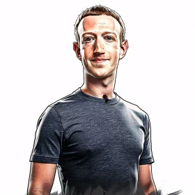 Mark Zuckerberg Illustration in Dark Grey T-shirt