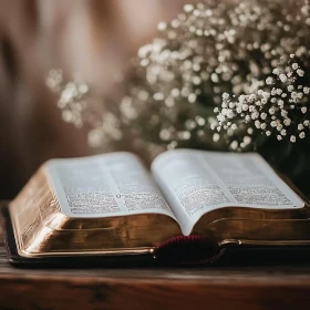 Elegant Open Book and Flowers