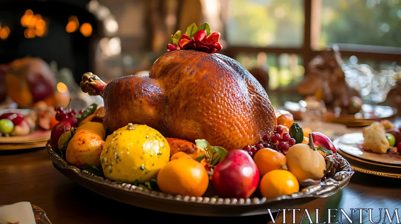 Roasted Turkey with Fruit Arrangement AI Image