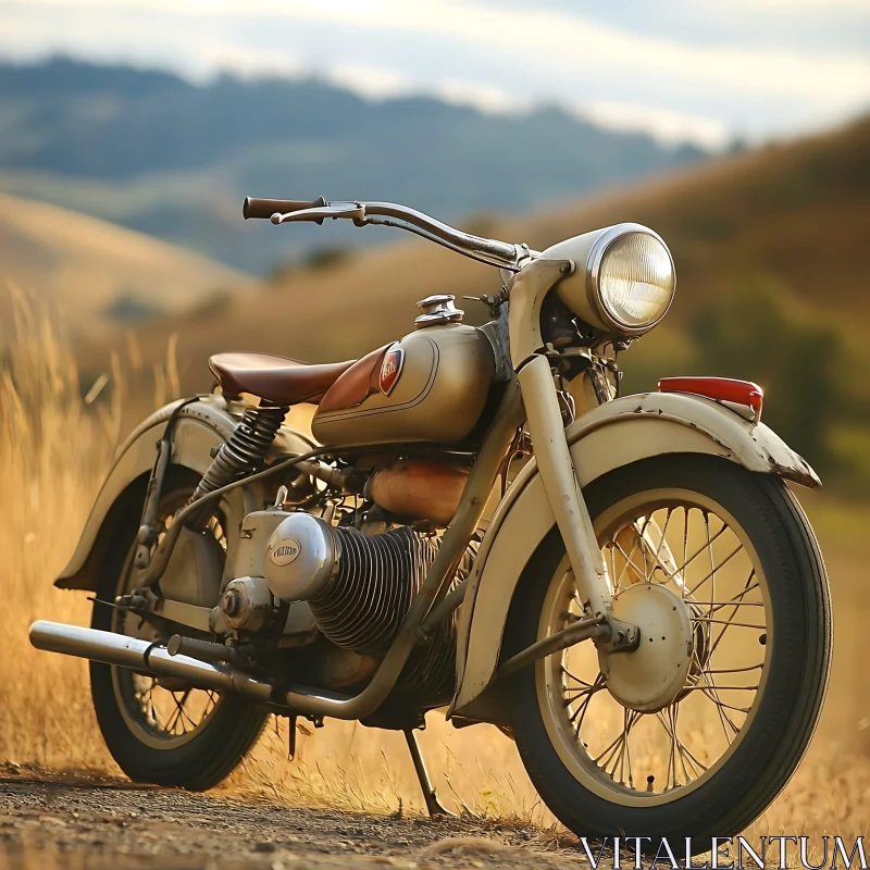 Classic Motorcycle in Golden Field AI Image