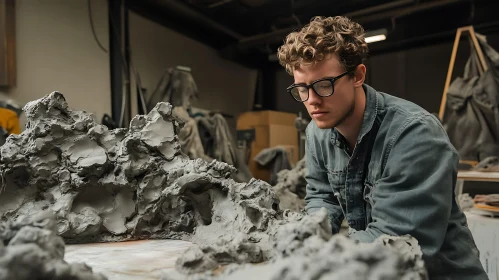 Artisan Shaping Clay Sculpture in Creative Workspace