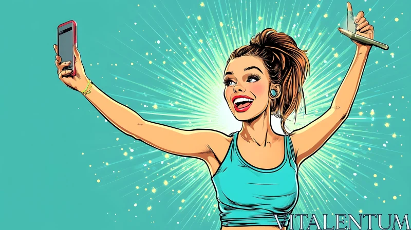 Cartoon Woman Capturing Selfie Moment AI Image