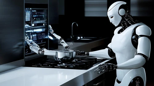 Robot Cooking Meal in Modern Kitchen