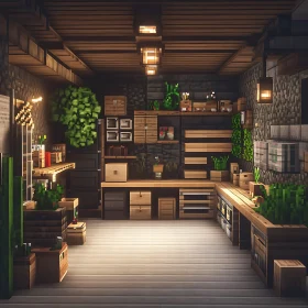 Minecraft Style Room with Plants