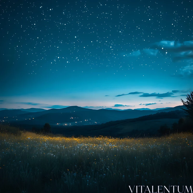 AI ART Night Sky Field Landscape