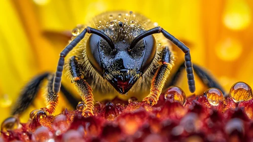 Close-up Macro Shot of a Bee on a Flower