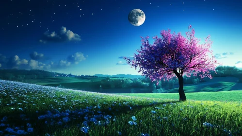 Moonlit Blossom: A Tranquil Night Scene