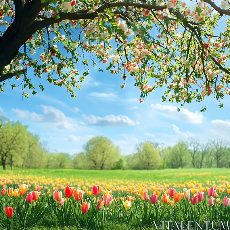 AI ART Blossoming Meadow with Tulips