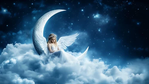 Dreamy Angel on Crescent Moon