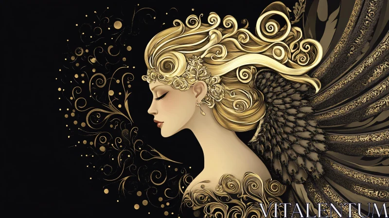 AI ART Serene Golden Angel on Dark Canvas