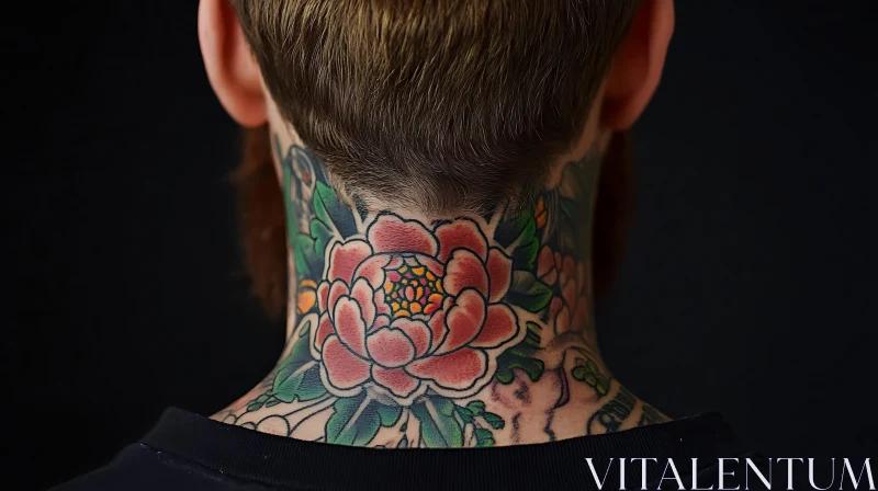 Intricate Flower Tattoo on the Neck AI Image