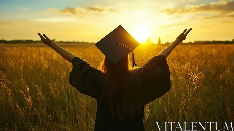 Triumph at Sunset: Graduation in the Field AI Image