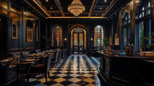 Luxurious Dining Room with Checkered Floor