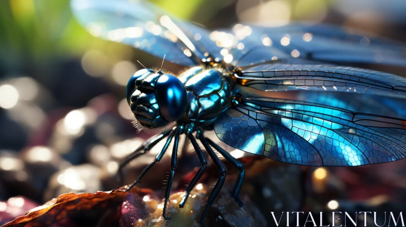 Blue Dragonfly Rendered in Liquid Metal - Photo-Realistic Art AI Image