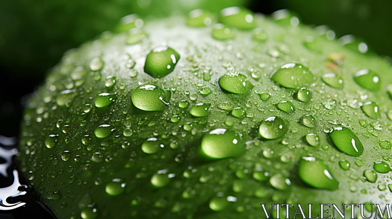 Close-up View of Water Droplets on Green Mango AI Image