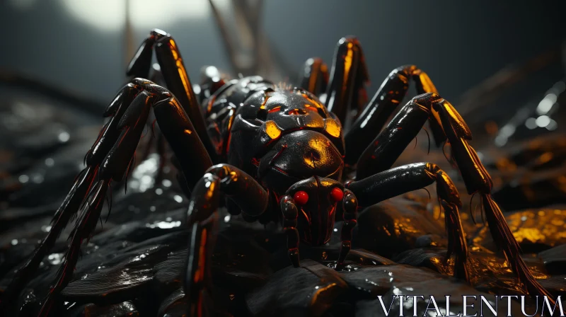 Cyberpunk Black Spider in Liquid Metal AI Image