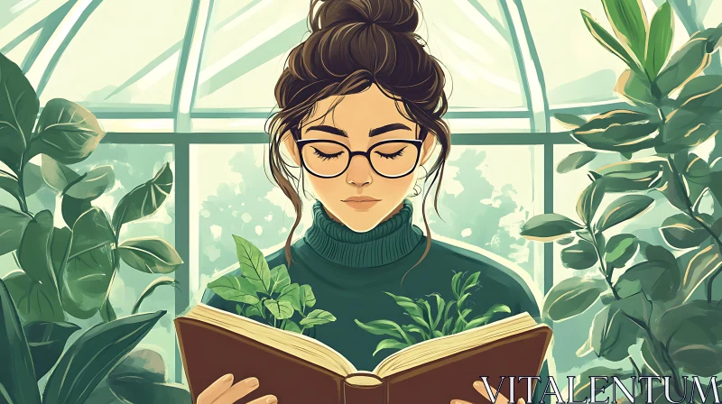 Indoor Reading Nook with Botanical Theme AI Image