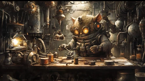 Mechanical Feline Inventor's Lair