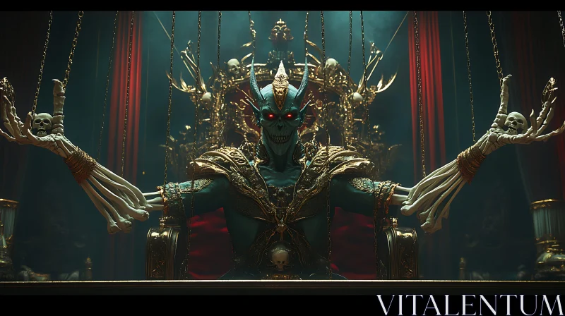 Regal Demon on Golden Skull Throne AI Image