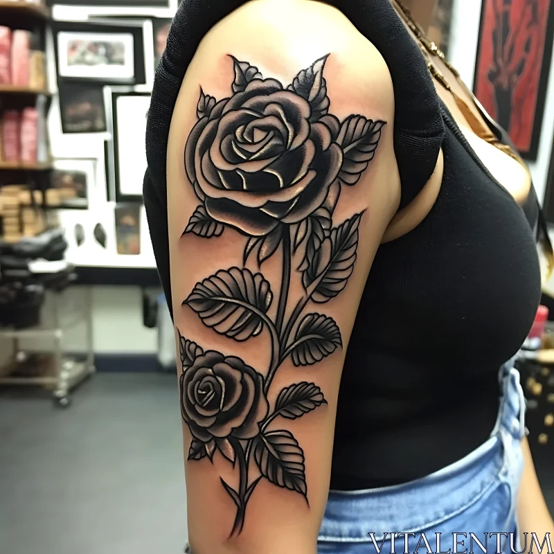 Intricate Floral Tattoo Design on Upper Arm AI Image