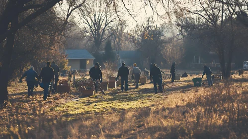 People Gardening Together Outdoors