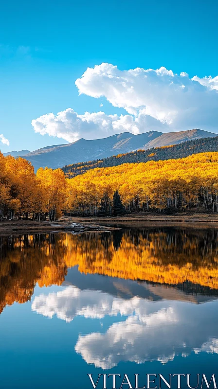 AI ART Golden Autumn Reflections in a Mountain Lakescape