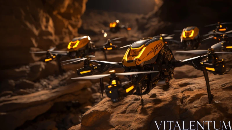 Golden Drones in Desert - A Mesmerizing Technological Artwork AI Image