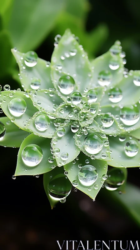 Raindrops on Leaves: A Study in Eco-Artistry and Crystal-like Imagery AI Image