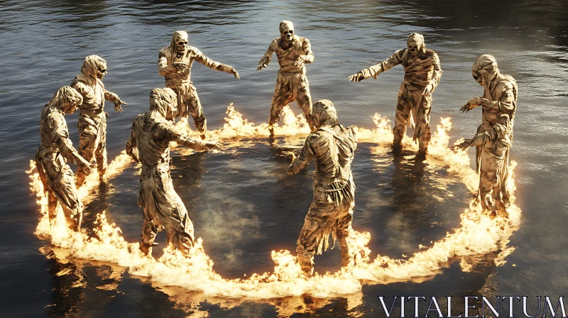 Ancient Mummies Ritual on Water AI Image