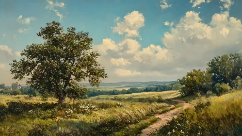 Tranquil Meadow Scene with Dirt Path