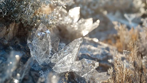 Sunlit Crystals on Rock Formation