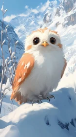 Cute Winter Owl in Mountains