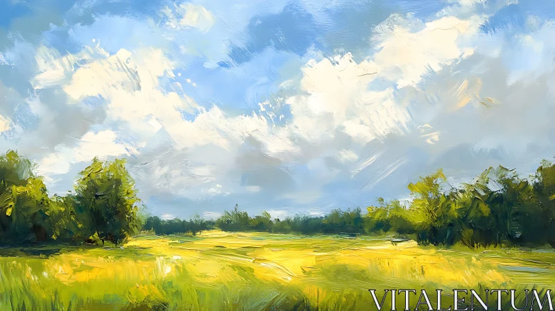 AI ART Lush Field Landscape with Trees and Sky