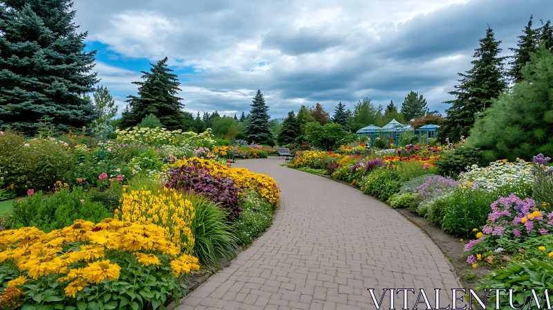 Blooming Garden Pathway Landscape AI Image