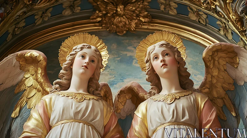 AI ART Golden Halo Angel Statues