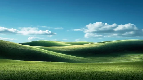 Peaceful Green Field Under Cloudy Sky