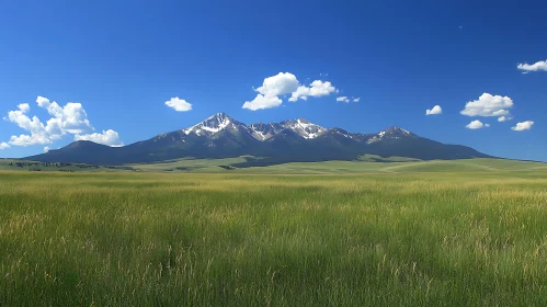 Mountains and Meadow Under Blue Skies