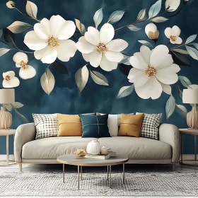 Floral Accent Wall in Modern Living Room