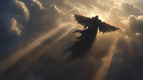 Angel in Flight Above the Clouds
