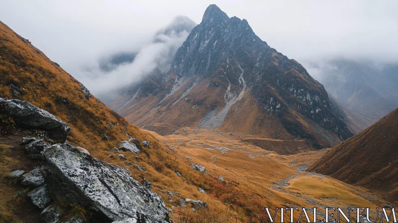 Misty Autumn Mountain Landscape AI Image