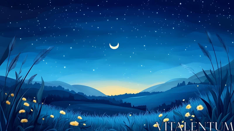 Moonlit Field Serenity AI Image